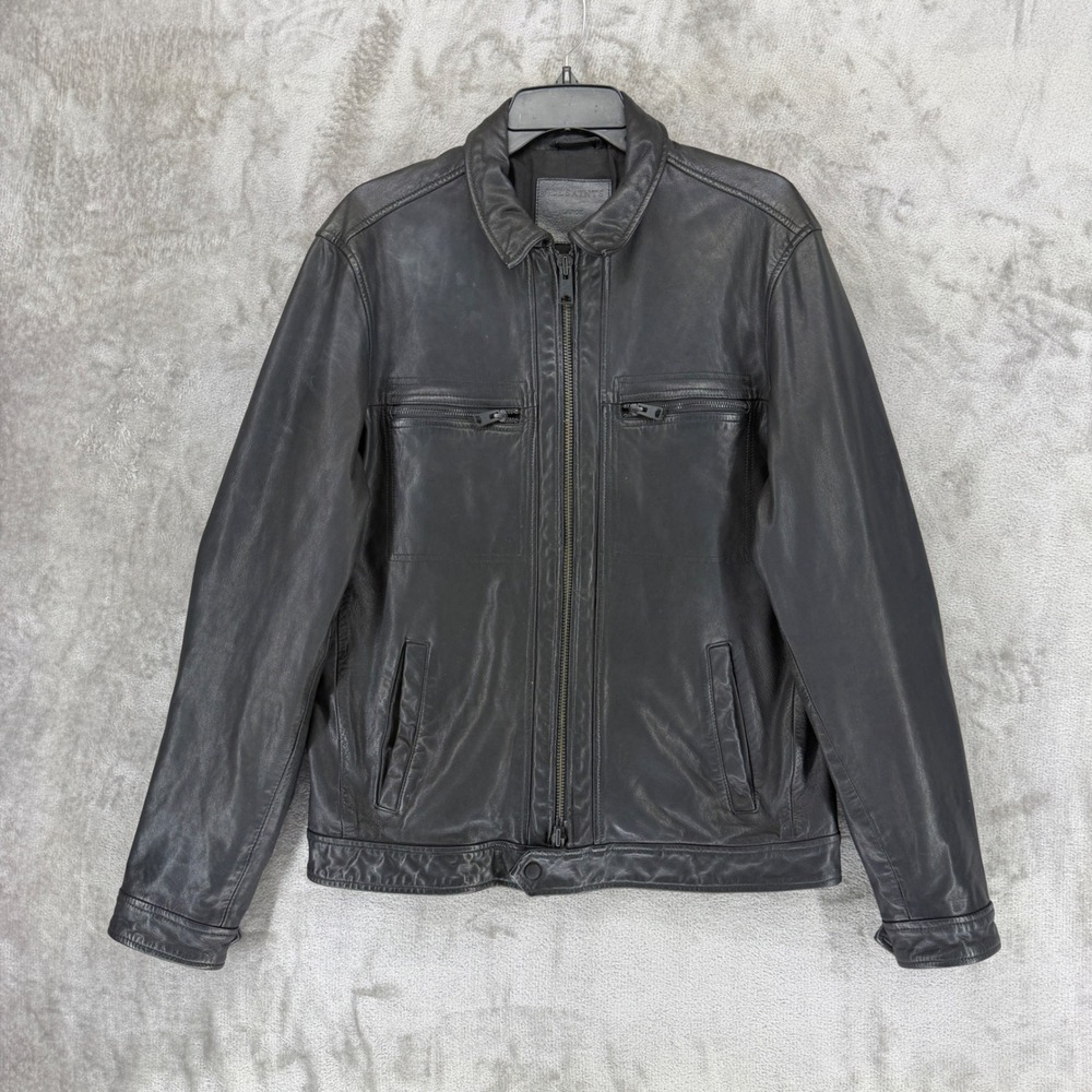 AllSaints Lark Leather‎ Jacket Mens Large Black Goat Leather Full Zip ML141H